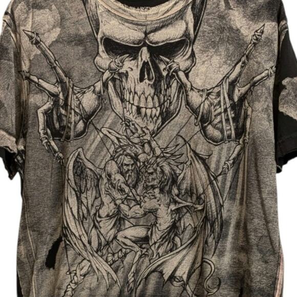 AFFLICTION Puppet Master God vs Devil T-shirt Men's Large *Collector Jesse - Picture 1 of 8